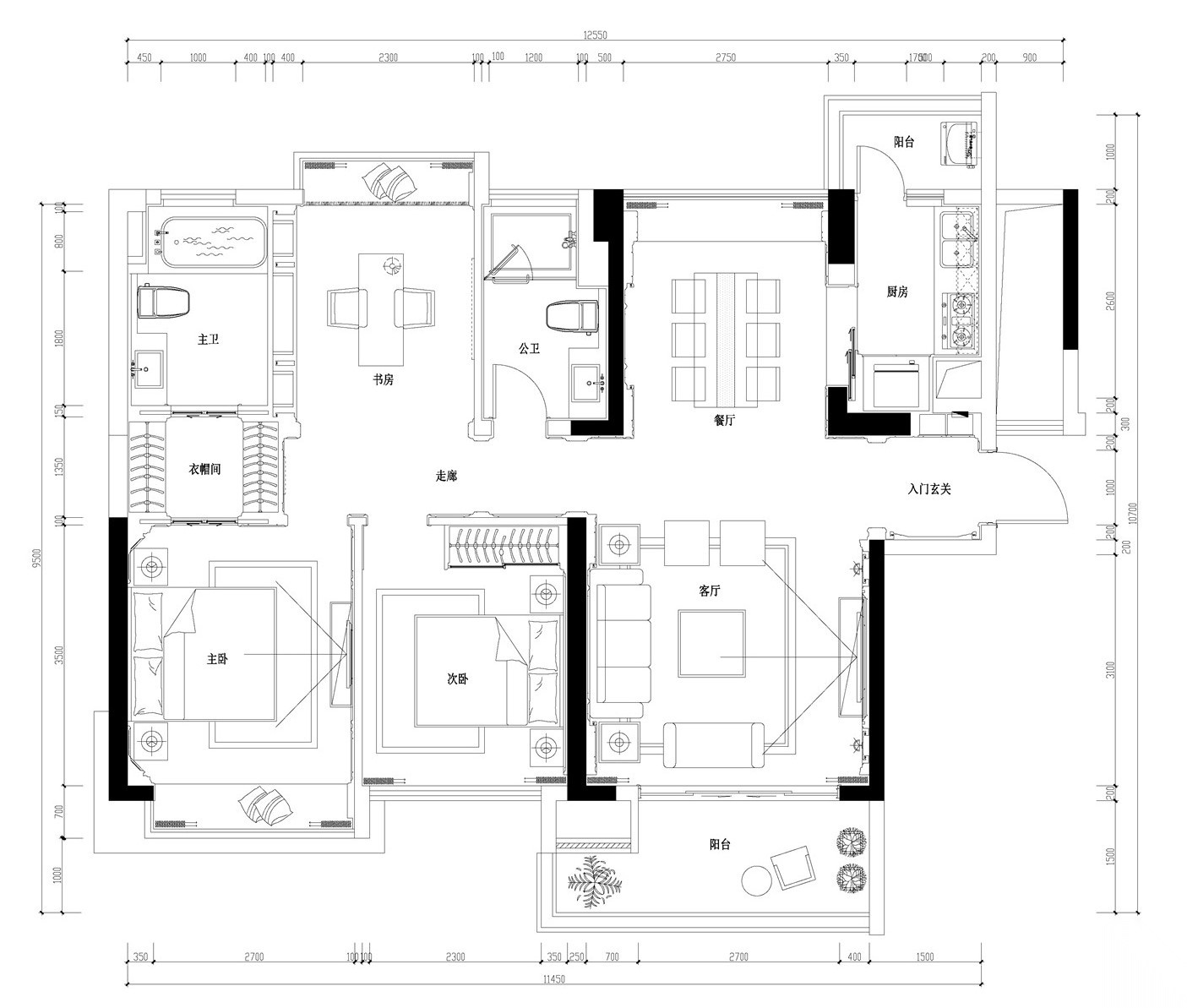 美式古典主义风格住宅施工图设计（附3D模型+效果图） 平层