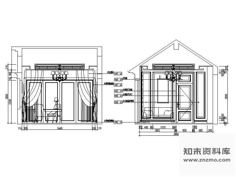 图块/节点欧式别墅书房立面图