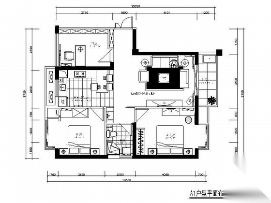 [福建]三居室A1样板房装修图 平层