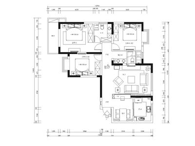 [南京]金陵天成广场三居室样板房全套CAD施工图+实景拍摄 平层