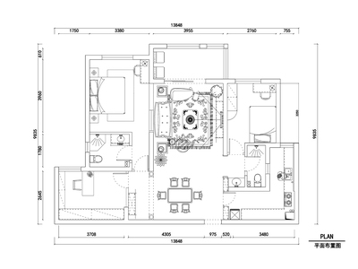 橡树湾两居室住宅装修施工图+效果图 平层