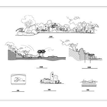 园林景观 假山CAD立剖面详图