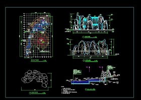 一整套详细假山瀑布cad设计施工图
