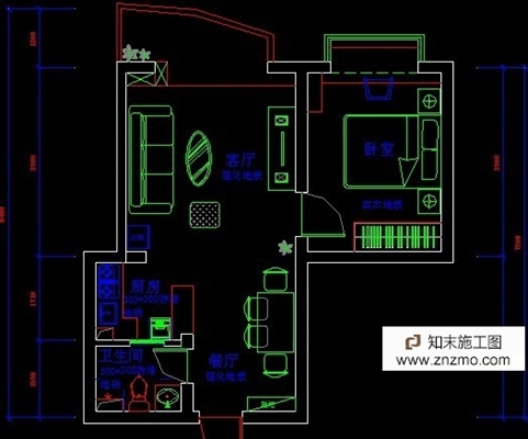 1室1厅小户型 cad 2007 平层