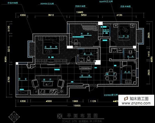 三室两厅施工图 cad2007 平层