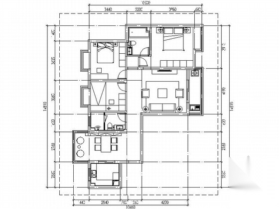 [武汉]简欧风情两居室样板间装修施工图（含效果） 平层