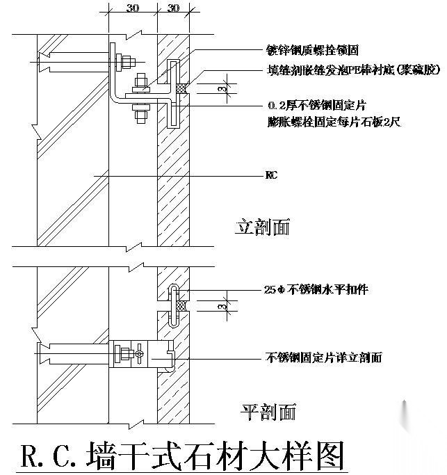 某R.C.墙干式石材大样节点构造详图 节点