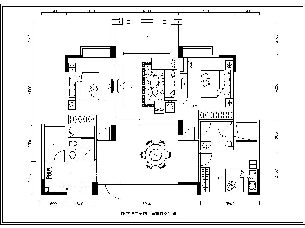 家装跃式住宅室内装修CAD施工图  装修工程图 平层