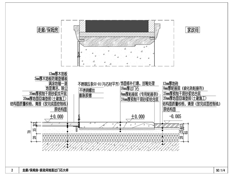 保姆房与家政间地面过门石节点大样