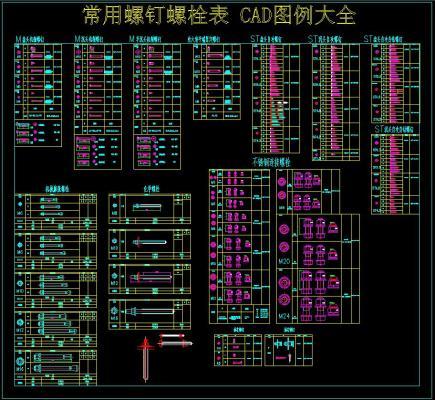 常用螺钉螺栓表 CAD大全