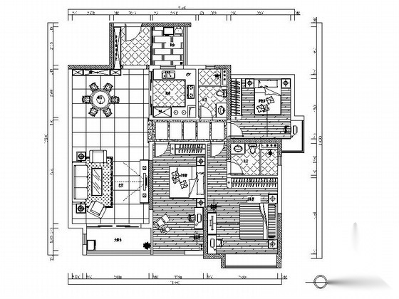 [广东]经典简约现代风格三居室室内设计装修施工图 平层