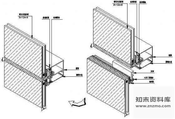图块/节点隐框幕墙横向板块安装示意图 节点