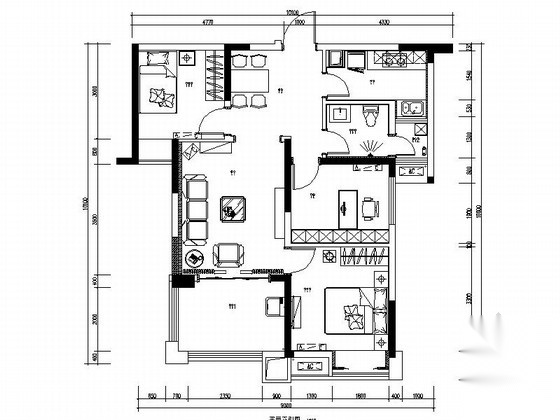 [湖北]地中海温馨舒适2居室室内设计CAD施工图（含效果图... 平层