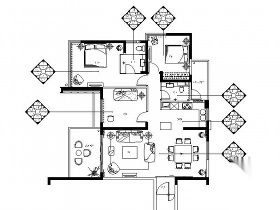 [三亚]现代风格度假公寓小居室室内空间装修施工图