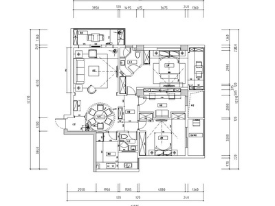 [福建]现代中式120㎡3室2厅住宅装修施工图 平层