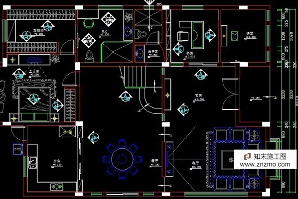 现代风格三居施工图 cad2007