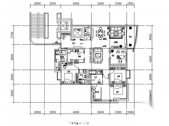 [上海]某住宅空间四居室装修图 平层