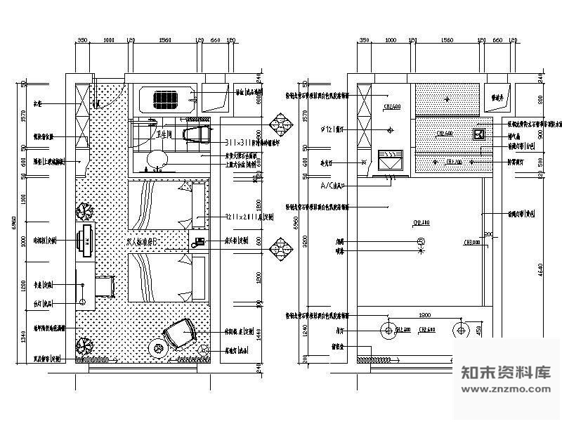 图块/节点酒店双人标房装修详图