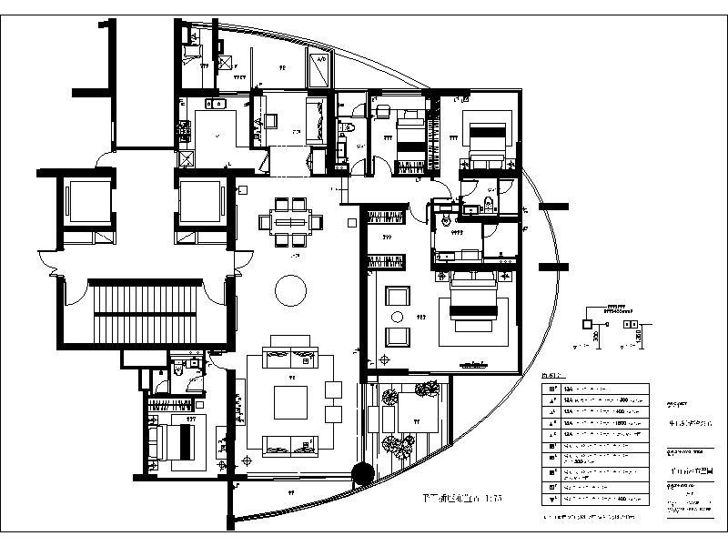 [四川]现代简约不规则户型3居室室内设计全套CAD施工图 平层