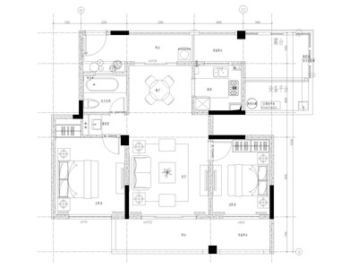 [上海]102㎡现代二居家装样板房装修施工图 平层