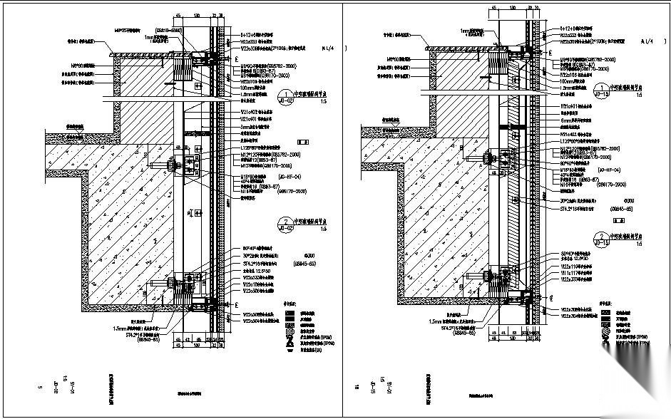 某横隐竖明铝合金半隐框玻璃幕墙标准纵剖节点图 节点