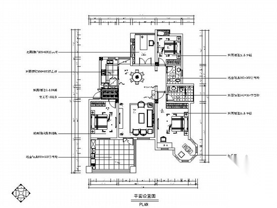 [天津]风景地产古典中式三居室装修施工图（含效果图） 平层