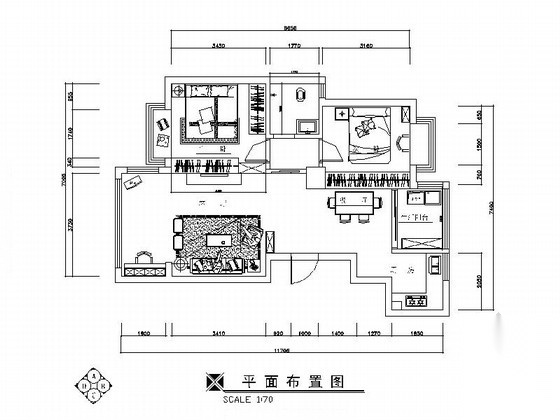 [四川]田园风情两居室室内装修施工图（含效果） 平层