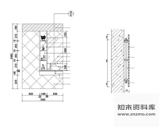 图块/节点卫生间镜饰面剖面详图