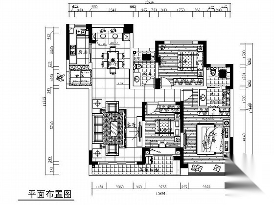 简约现代三居室样板间装修施工图 平层