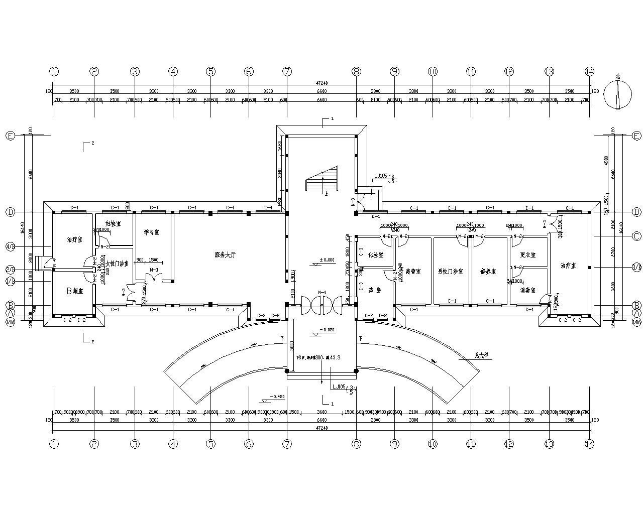 三层医院门诊砖混结构施工图（CAD含建筑）