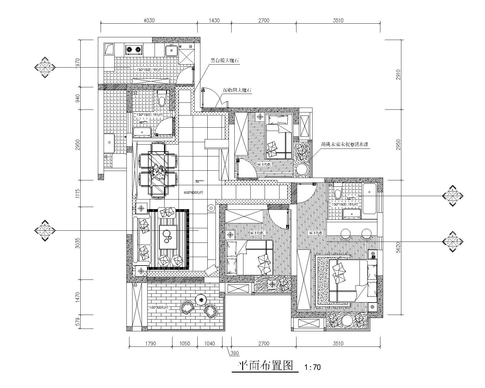 [原创]温馨现代简约2居室室内设计全套CAD施工图（含效果图） 平层