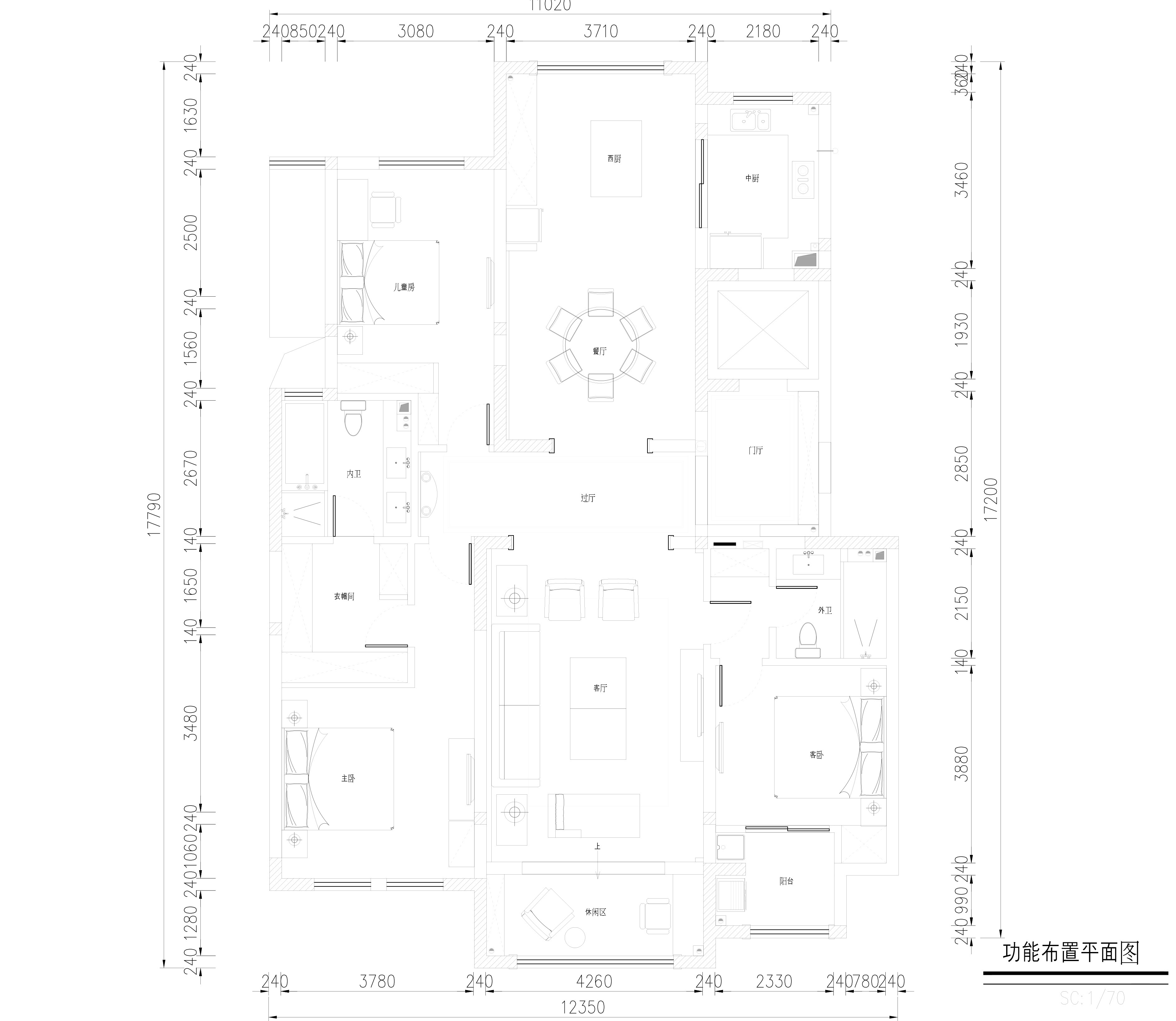 紫金城三居室样板房室内装修全套施工图 平层