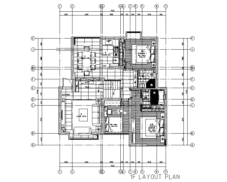 极简主义三居室住宅空间设计施工图（附效果图) 平层