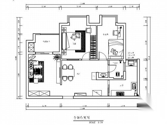 繁华市中心现代简约两居室装修施工图（含效果） 平层