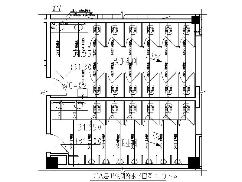 某学院综合实训楼卫生间大样图CAD