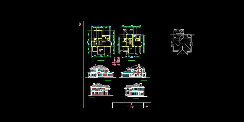 现代别墅大宅农村自建房建筑CAD施工图 含效果图