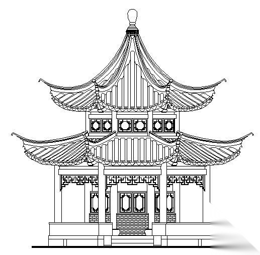 古建亭子建筑方案图系列 十六柱八角重檐亭