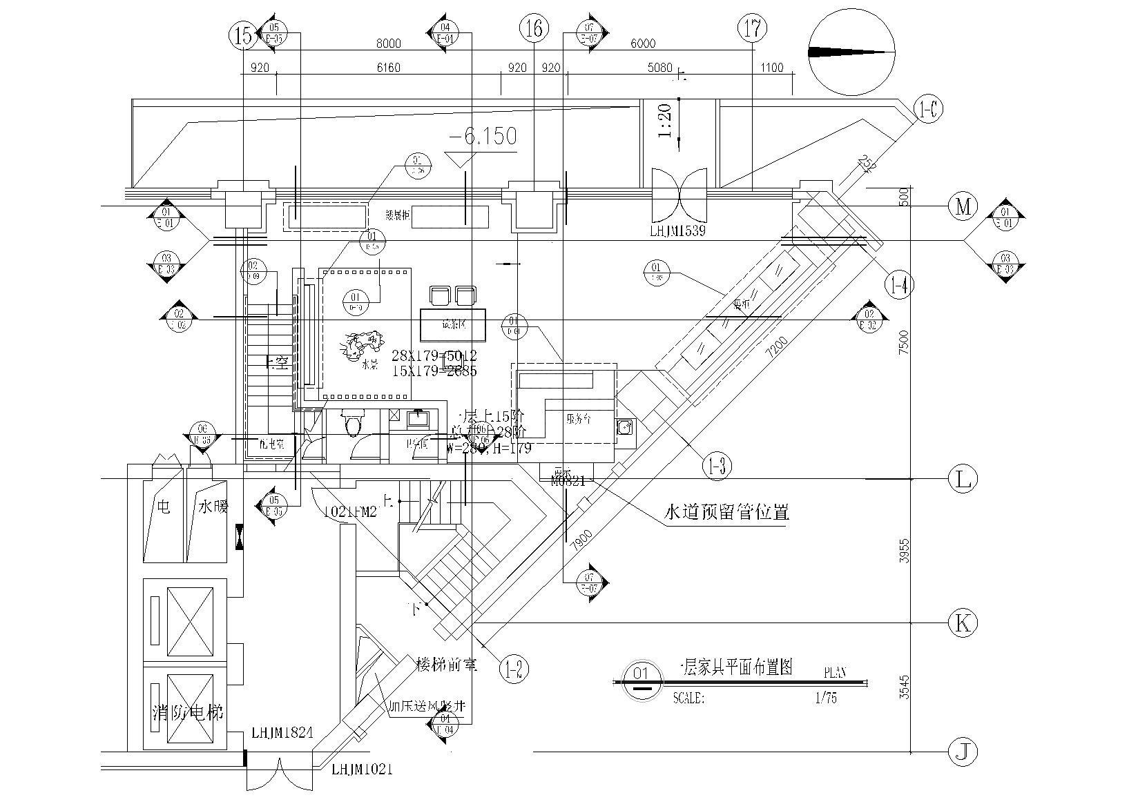 ​北京现代二层60㎡茶馆室内装饰设计施工图