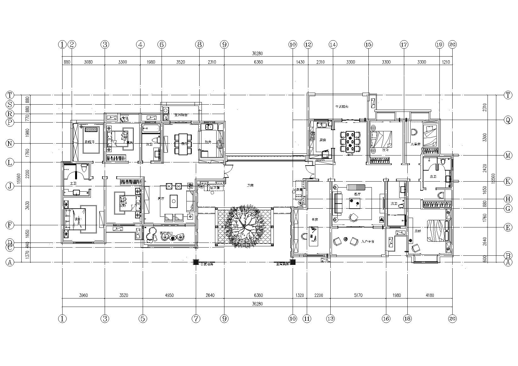 [湖南]岳阳富兴御城212㎡现代样板间施工图 平层