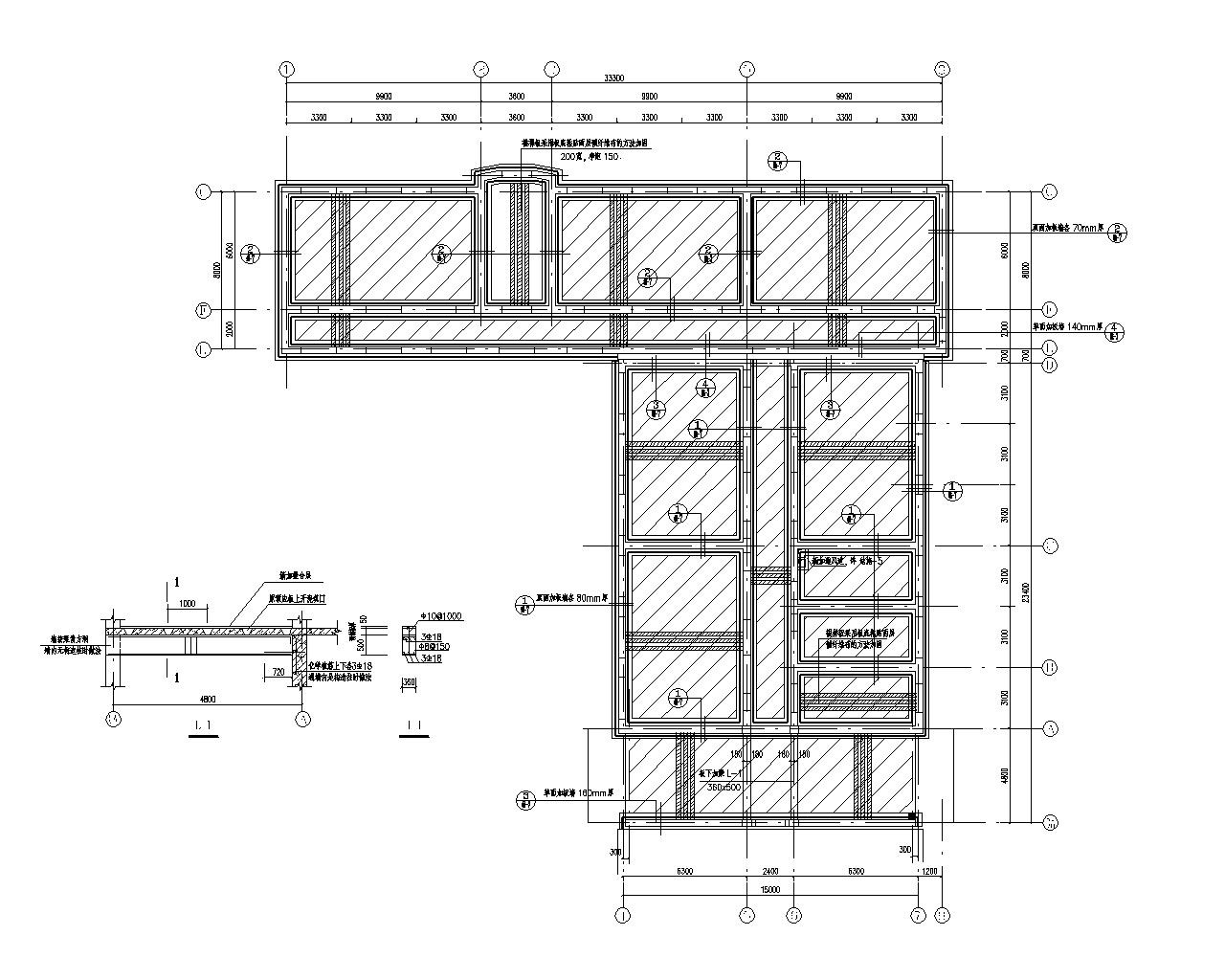 六层教学楼双面板墙加固施工图（CAD） 抗震加固结构