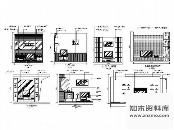 图块/节点现代时尚电视背景墙CAD立面图块下载