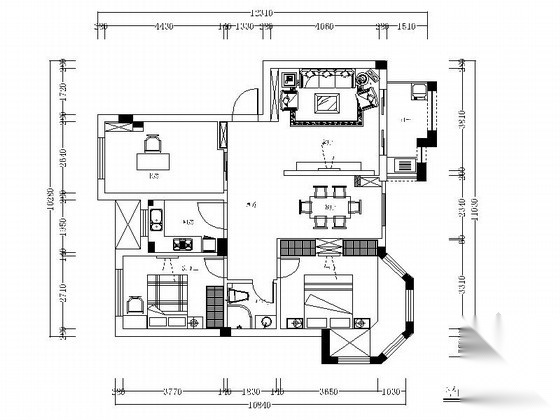 [福建]水岸社区简欧风格三居室装修施工图（含效果） 平层