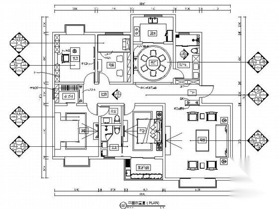 [山西]精品中式风情四室两厅样板间CAD装修施工图（含效... 平层