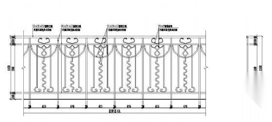 铁艺栏杆立面图 柱
