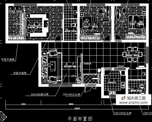 简洁三居施工图 cad2007 平层