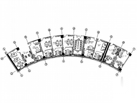 扇型酒店办公区室内施工图