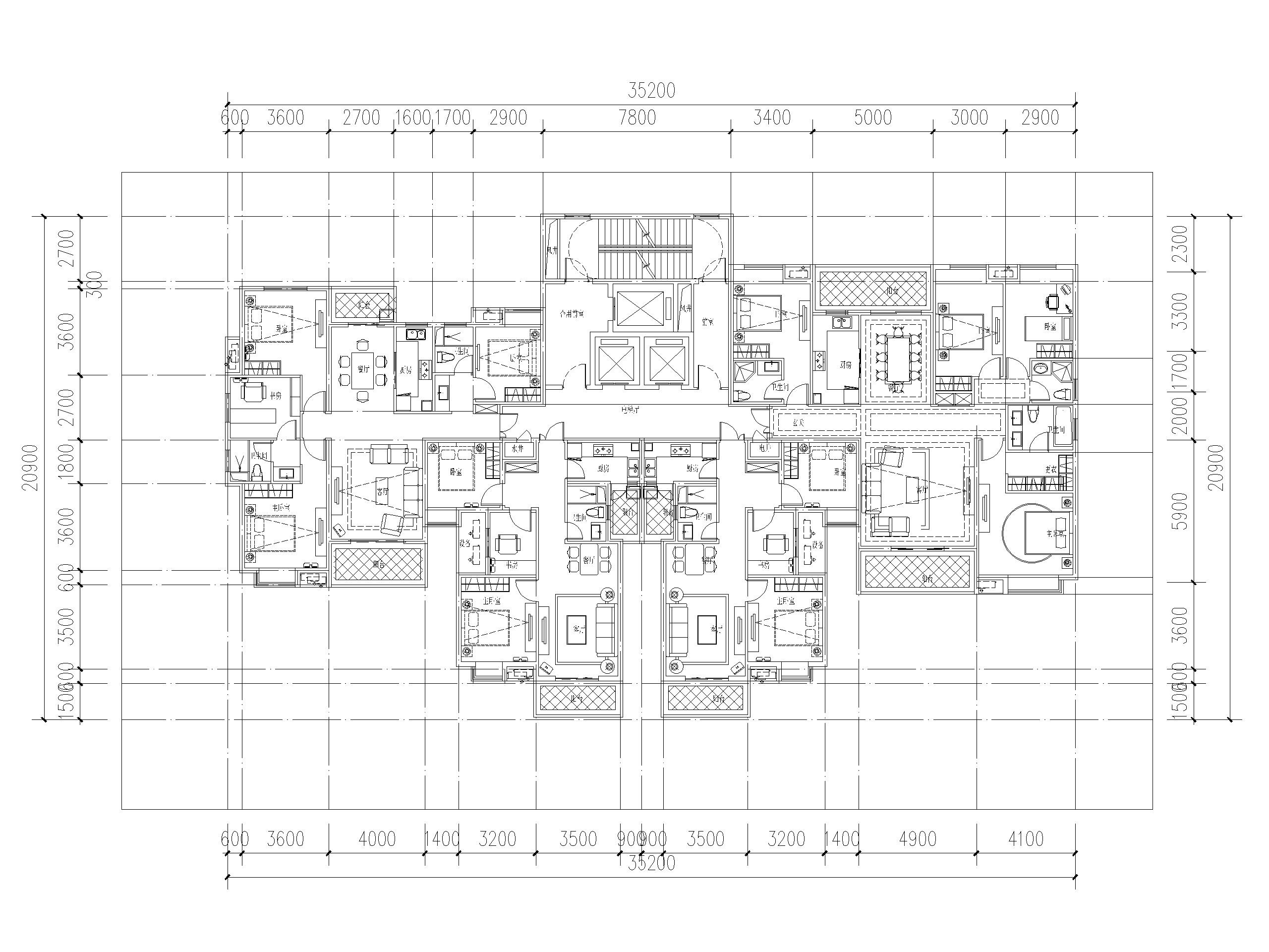 知名设计大院超高层户型设计（CAD）