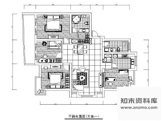 图块/节点四室多种平面方案图