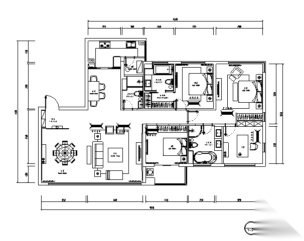 [无锡]欧式四室二厅三卫住宅室内设计施工图（含效果图） 平层