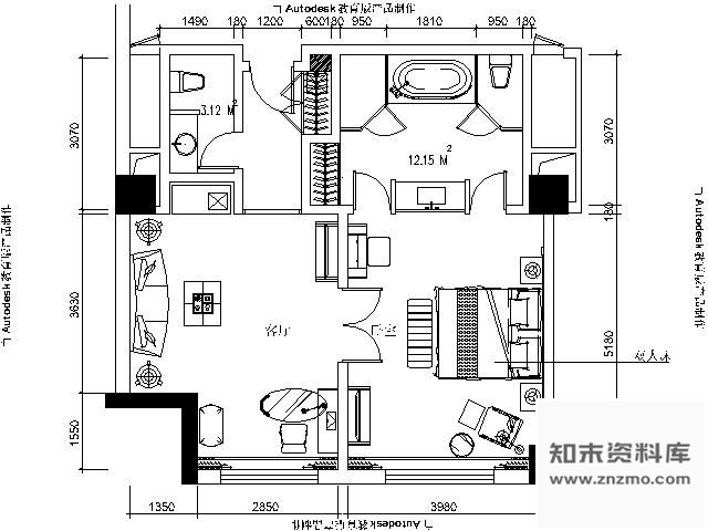 图块/节点酒店套房平面布置图Ⅱ